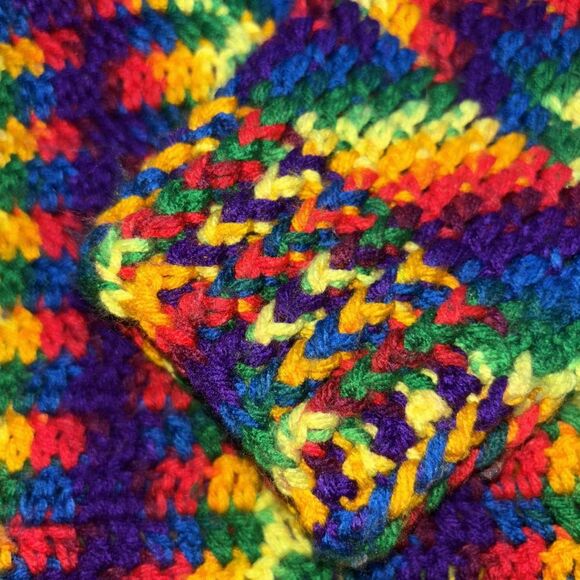 Vtg crochet Cardigan‎ Bold Colors Handmade Hooded Retro Artsy women’s SzM - Picture 7 of 10